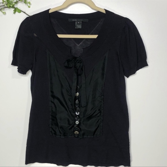 Marc Jacobs Black Silk Front Button Bow Top | Size M - Picture 2 of 14